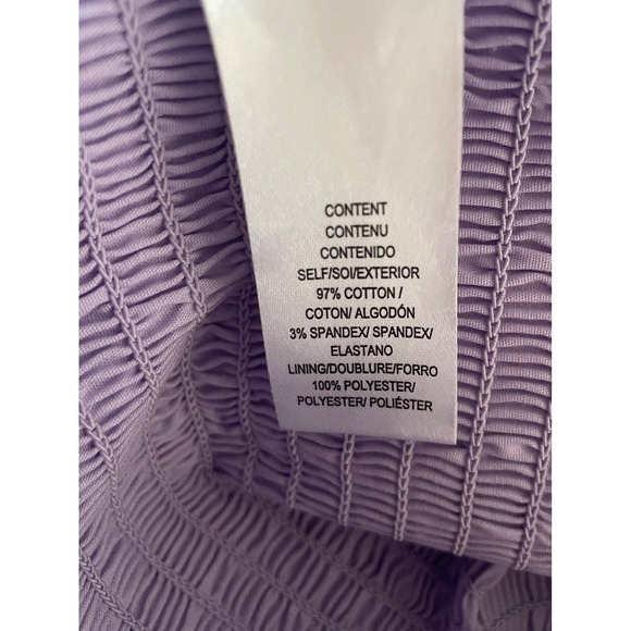 WAYF Lavender Ruched Square Neck Puff Sleeve Smocked Back Tie Top Purple - Picture 5 of 8